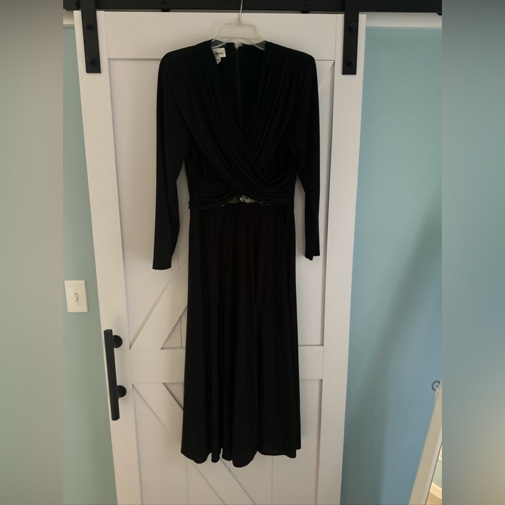 Vintage Y2k 90s Rimini Black Long Dress Sz 10 Shoulder Pads‎ Party Evening Dress